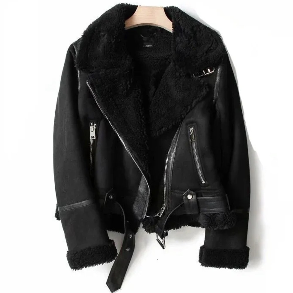 ZARA MOTO JACEKT WITH SHEARLING